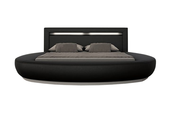 Sänky Pyöreä 200x200 cm LED Musta Keinonahka - Huonekalut - Sänky - Parisänky