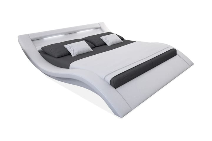 Verhoiltu sänky 110x200 cm LED Valkoinen Keinonahka - Huonekalut - Sänky - Runkopatjasängyt