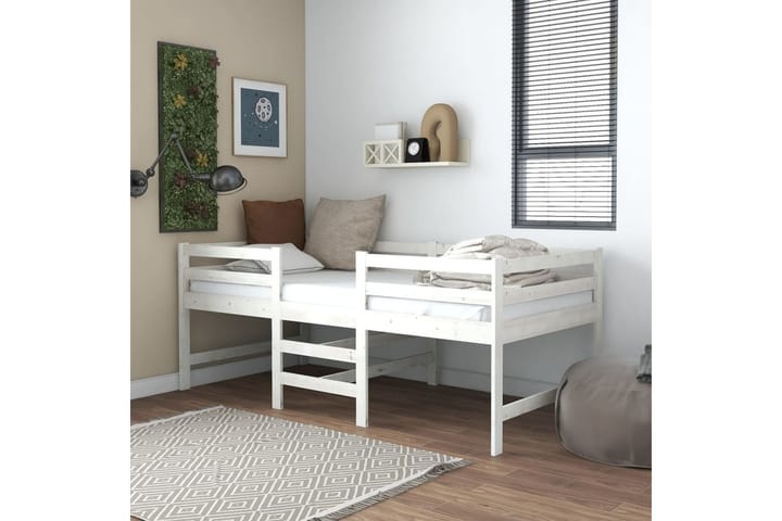Korotettu sänky valkoinen täysi mänty 90x200 cm - Valkoinen - Huonekalut - Sänky - Sänkykehikot & sängynrungot