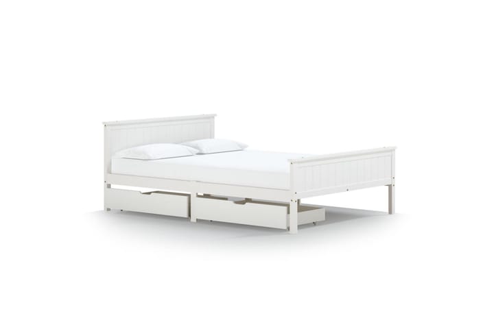 Sängynrunko 2 vetolaatikolla valkoinen täysi mänty 140x200 c - Valkoinen - Huonekalut - Sänky - Sänkykehikot & sängynrungot