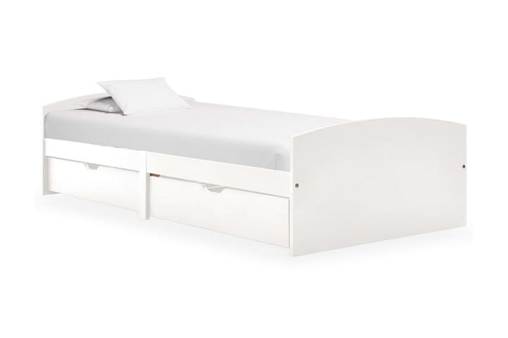 Sängynrunko 2 vetolaatikolla valkoinen täysi mänty 90x200 cm - Huonekalut - Sänky - Sänkykehikot & sängynrungot