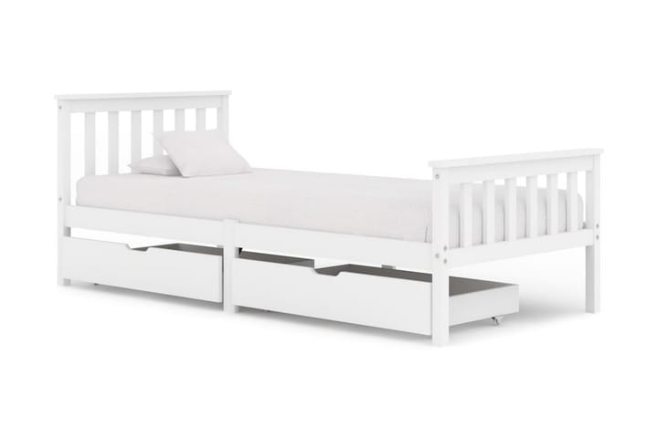 Sängynrunko 2 vetolaatikolla valkoinen täysi mänty 90x200 cm - Valkoinen - Huonekalut - Sängyt - Sänkykehikot & sängynrungot