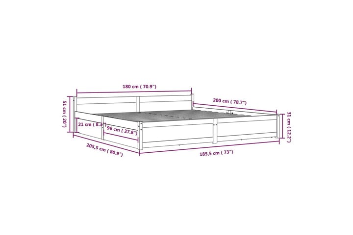 Sängynrunko laatikoilla harmaa 180x200 cm 6FT Super King - Harmaa - Huonekalut - Sänky - Sänkykehikot & sängynrungot