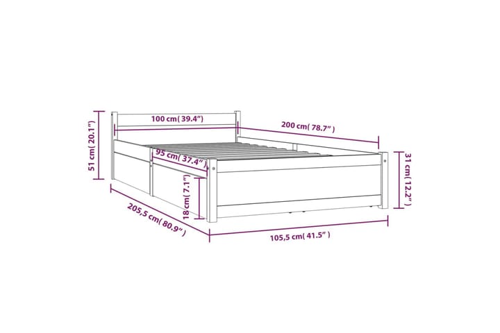 Sängynrunko laatikoilla hunajanruskea 100x200 cm - Ruskea - Huonekalut - Sänky - Sänkykehikot & sängynrungot