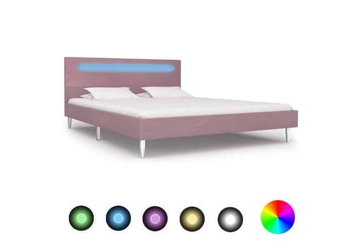 Sängynrunko LED-valolla vaaleanpunainen kangas 135x190 cm - Pinkki - Huonekalut - Sänky - Sänkykehikot & sängynrungot