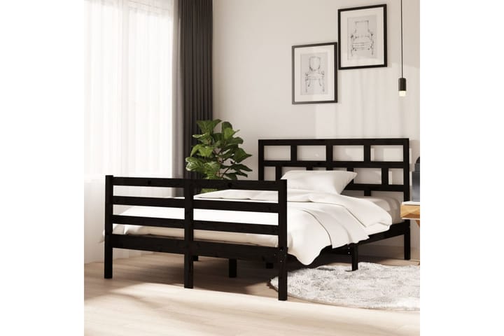 Sängynrunko musta täysi puu 135x190 cm 4FT6 Double - Musta - Huonekalut - Sänky - Sänkykehikot & sängynrungot