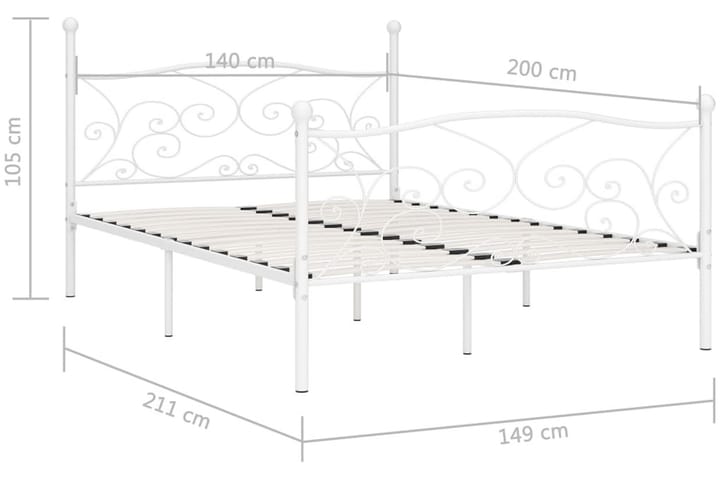 Sängynrunko sälepohjalla valkoinen metalli 140x200 cm - Valkoinen - Huonekalut - Sänky - Sänkykehikot & sängynrungot