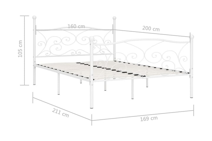 Sängynrunko sälepohjalla valkoinen metalli 160x200 cm - Valkoinen - Huonekalut - Sänky - Sänkykehikot & sängynrungot