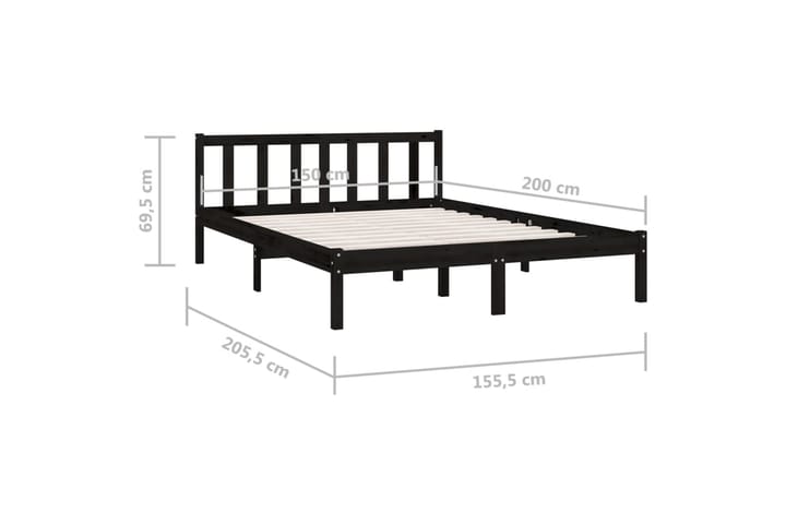 Sängynrunko täysi mänty musta 150x200 cm UK King - Huonekalut - Sänky - Sänkykehikot & sängynrungot