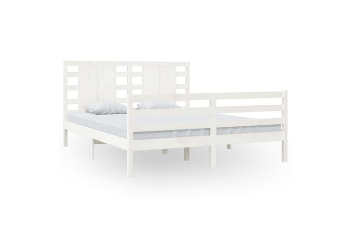 Sängynrunko valkoinen täysi mänty 160x200 cm - Valkoinen - Huonekalut - Sänky - Sänkykehikot & sängynrungot