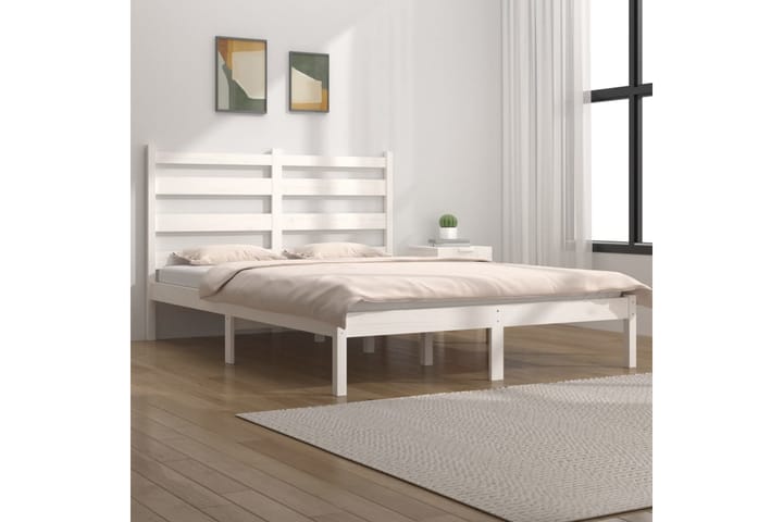 Sängynrunko valkoinen täysi mänty 200x200 cm - Valkoinen - Huonekalut - Sänky - Sänkykehikot & sängynrungot