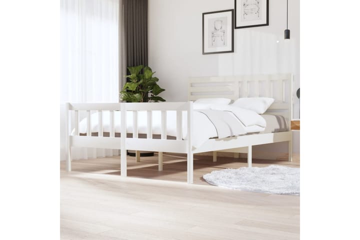 Sängynrunko valkoinen täysi puu 150x200 cm 5FT King Size - Valkoinen - Huonekalut - Sänky - Sänkykehikot & sängynrungot