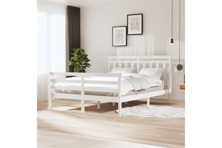 Sängynrunko valkoinen täysi puu 160x200 cm - Valkoinen - Huonekalut - Sänky - Sänkykehikot & sängynrungot