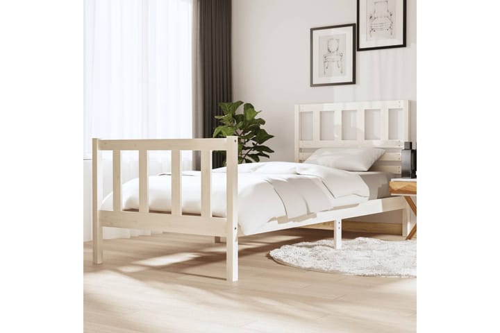Sängynrunko valkoinen täysi puu 90x200 cm - Valkoinen - Huonekalut - Sänky - Sänkykehikot & sängynrungot