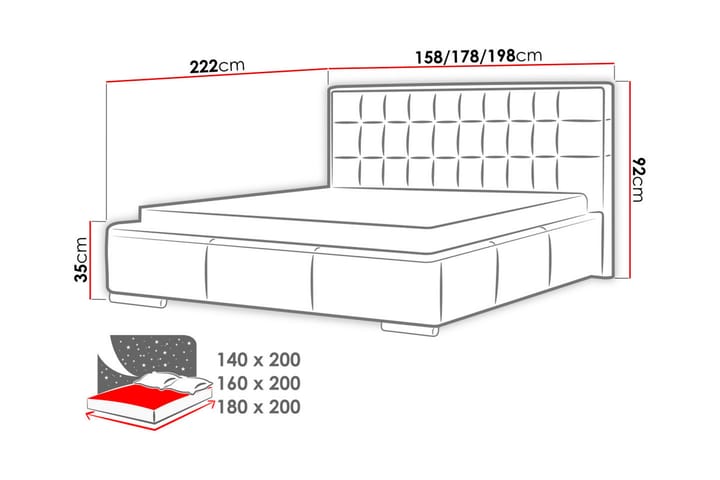 Sänky Girton﻿ säilytyksellä 140x200 - Valkoinen - Huonekalut - Sänky - Sänkykehikot & sängynrungot