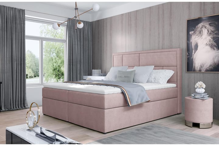 Sänkypaketti Varrains 180x200 cm - Vaaleanpunainen - Huonekalut - Sängyt - Sänkypaketti