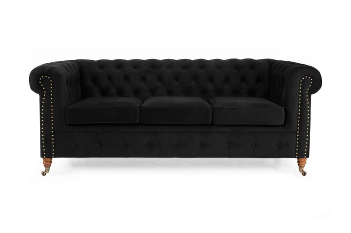 Samettisohva Chester Deluxe 3:n ist - Musta - Huonekalut - Sohvat - 3:n istuttava sohva