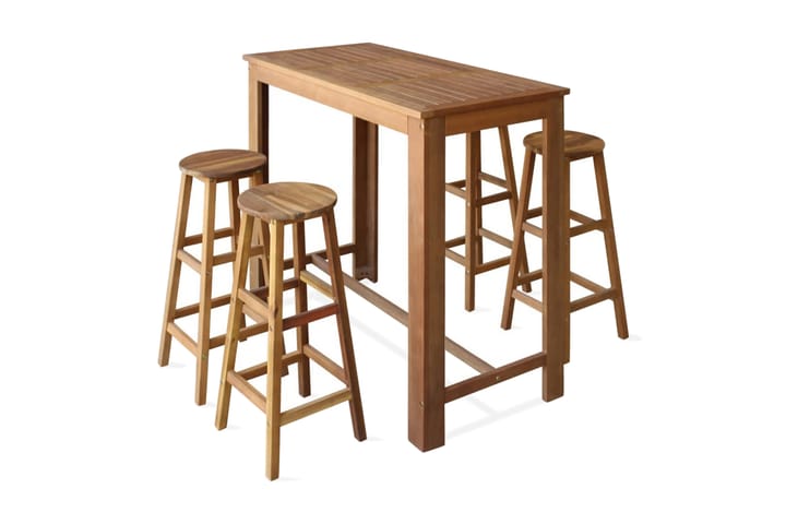 Baaripöytä ja -jakkarat 5 osaa kiinteä akaasiapuu - Ruskea - Huonekalut - Pöytä & ruokailuryhmä - Baaripöydät & seisomapöydät