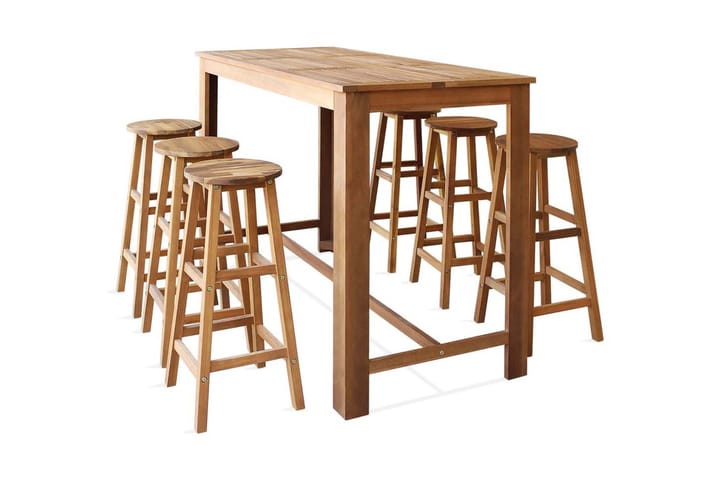 Baaripöytä ja -jakkarat 7 osaa kiinteä akaasiapuu - Ruskea - Huonekalut - Tuoli & nojatuoli - Baarituolit