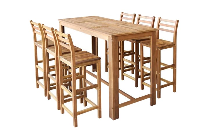 Baaripöytä ja -tuoliryhmä 7 osaa kiinteä akaasiapuu - Ruskea - Huonekalut - Tuolit - Baarituolit