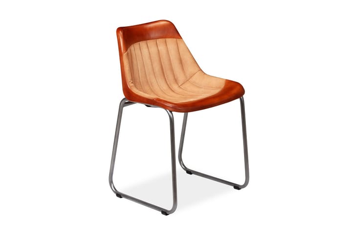 Ruokapöydän tuolit 4 kpl ruskea & beige aito nahka & kangas - Ruskea - Huonekalut - Tuoli & nojatuoli - Ruokapöydän tuolit