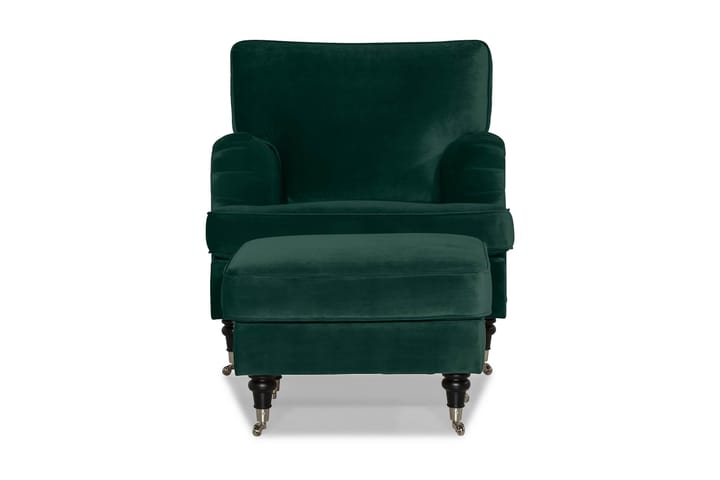 Nojatuoli + jalkarahi Oxford Classic Sametti - Tummanvihreä - Huonekalut - Tuolit - Nojatuoli - Howard-nojatuolit