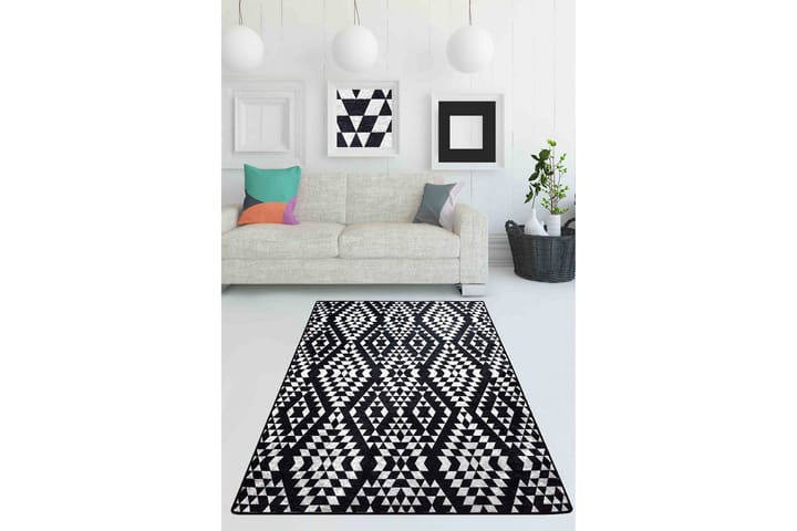 Käytävämatto Lulubel 100x300 cm - Valkoinen/musta/sametti - Kodintekstiilit - Matot - Moderni matto - Kuviollinen matto