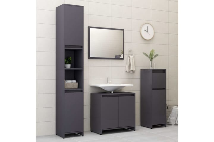 Kylpyhuonekaappi korkeakiilto harmaa 30x30x95 cm lastulevy - Harmaa - Kylpyhuone - Kylpyhuonekalusteet - Kylpyhuoneen säilytys