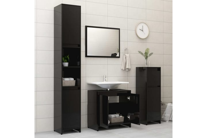 Kylpyhuoneen kalustesarja korkeakiilto musta lastulevy - Musta - Kylpyhuone - Kylpyhuonekalusteet - Kylpyhuonekalustepaketit