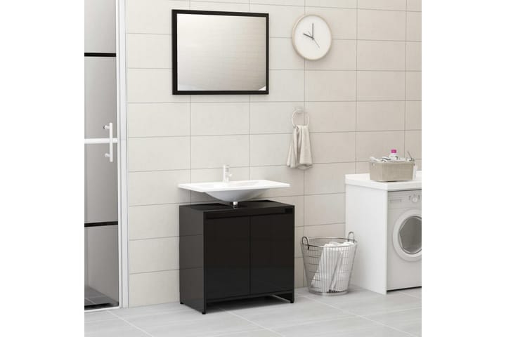 Kylpyhuoneen kalustesarja korkeakiilto musta lastulevy - Musta - Kylpyhuone - Kylpyhuonekalusteet - Kylpyhuonekalustepaketit