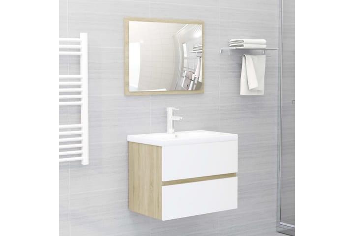 Kylpyhuoneen kalustesarja valkoinen ja Sonoma-tammi - Kylpyhuone - Kylpyhuonekalusteet - Kylpyhuonekalustepaketit