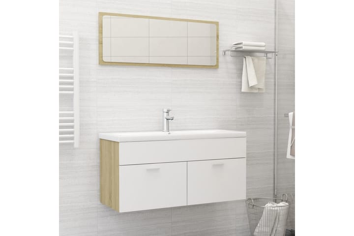 Kylpyhuoneen kalustesarja valkoinen ja Sonoma-tammi - Beige - Kylpyhuone - Kylpyhuonekalusteet - Kylpyhuonekalustepaketit