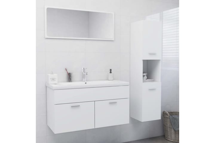 Kylpyhuoneen kalustesarja valkoinen lastulevy - Kylpyhuone - Kylpyhuonekalusteet - Kylpyhuonekalustepaketit