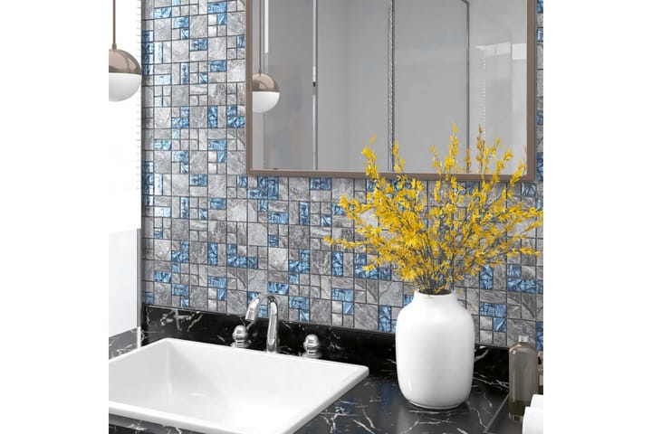 Mosaiikkilaatat itsekiinnittyvät 11kpl siniharmaa 30x30cm - Monivärinen - Seinälaatat & Lattialaatat - Mosaiikki - Lasimosaiikki