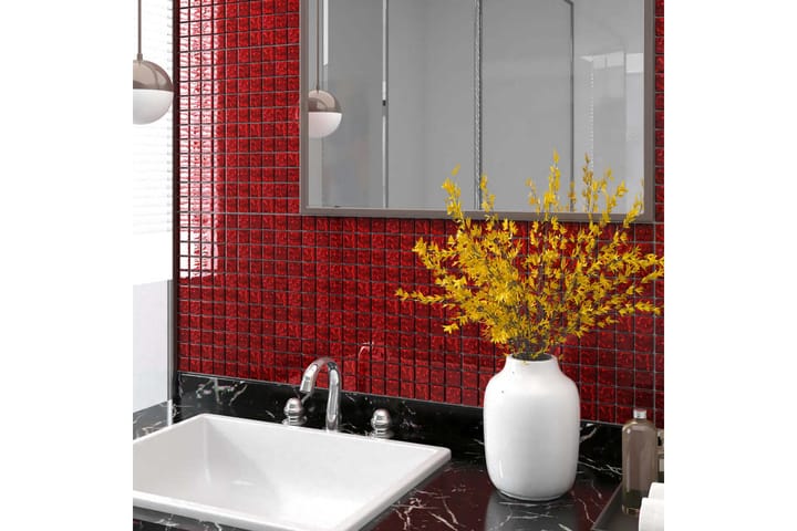 Mosaiikkilaatat itsekiinnittyvät 22kpl punainen 30x30 cm - Punainen - Seinälaatat & Lattialaatat - Mosaiikki - Lasimosaiikki
