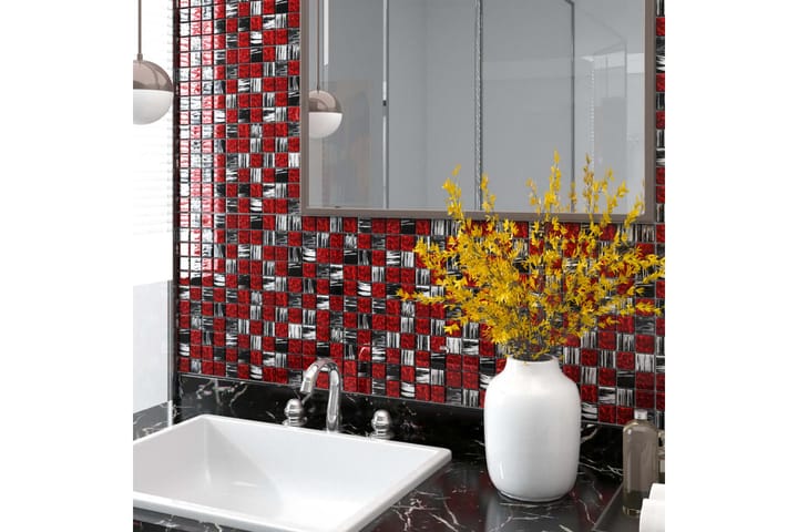 Mosaiikkilaatat itsekiinnittyvät 22kpl punamusta 30x30 cm - Monivärinen - Seinälaatat & Lattialaatat - Mosaiikki - Lasimosaiikki