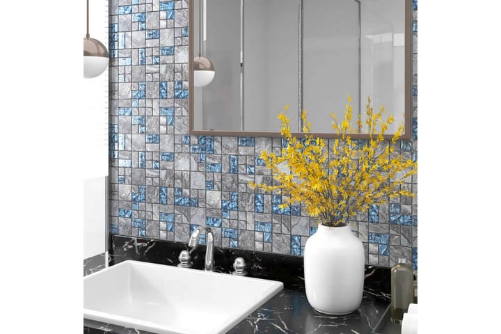 Mosaiikkilaatat itsekiinnittyvät 22kpl siniharmaa 30x30cm - Monivärinen - Seinälaatat & Lattialaatat - Mosaiikki - Lasimosaiikki