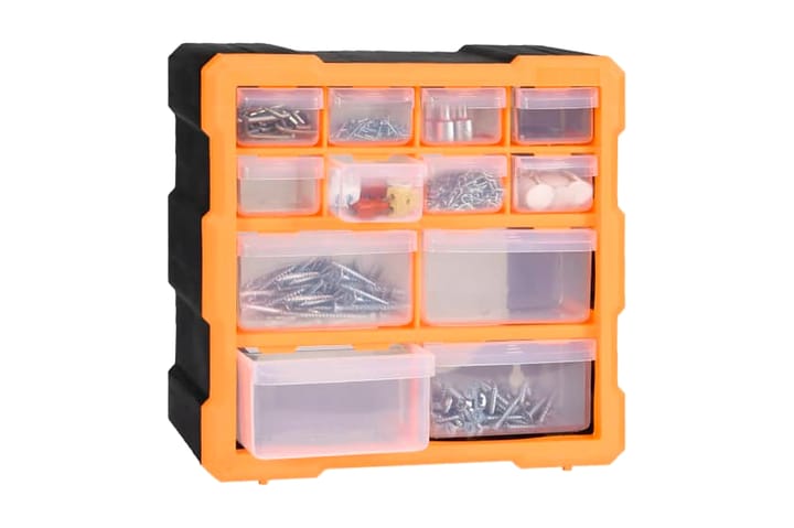 Monilaatikko järjestelijä 12 laatikolla 2 kpl 26,5x16x26 cm - Oranssi - Talo & remontointi - Rakentaminen - Naulat, ruuvit & kiinnitys - Tarvikkeiden säilytys