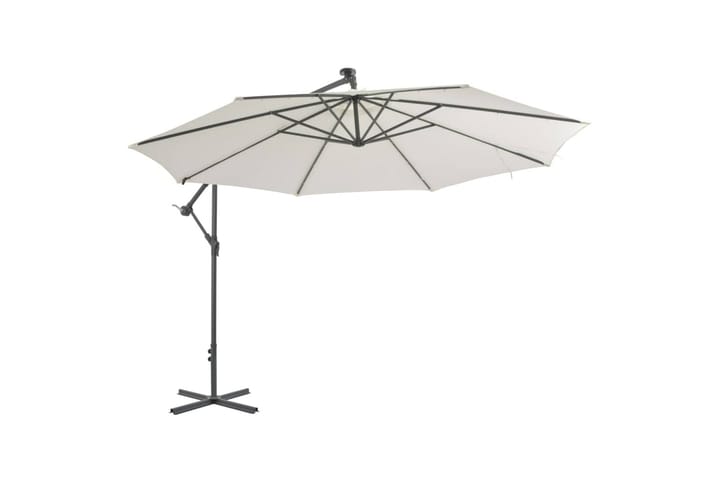 Aurinkovarjo LED-valoilla ja metallipylväällä 350 cm hiekka - Beige - Puutarhakalusteet - Aurinkosuoja - Aurinkovarjo - Riippuva aurinkovarjo