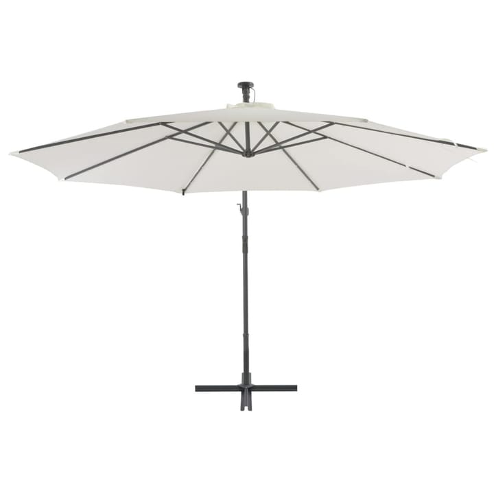 Aurinkovarjo LED-valoilla ja metallipylväällä 350 cm hiekka - Beige - Puutarhakalusteet - Aurinkosuojat - Aurinkovarjot - Riippuva aurinkovarjo