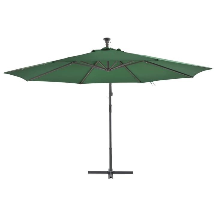 Aurinkovarjo LED-valoilla ja metallipylväällä 350 cm vihreä - Vihreä - Puutarhakalusteet - Aurinkosuoja - Aurinkovarjo - Riippuva aurinkovarjo