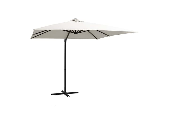 Aurinkovarjo LED-valoilla ja teräspylväällä 250x250cm hiekka - Valkoinen - Puutarhakalusteet - Aurinkosuojat - Aurinkovarjo - Riippuva aurinkovarjo