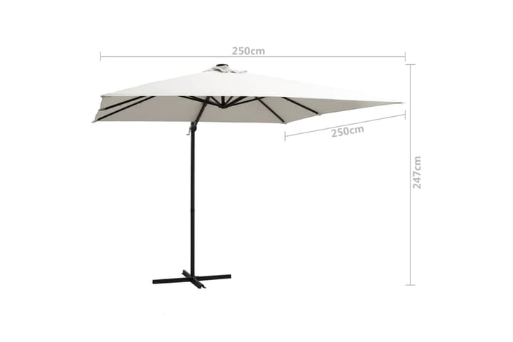 Aurinkovarjo LED-valoilla ja teräspylväällä 250x250cm hiekka - Valkoinen - Puutarhakalusteet - Aurinkosuojat - Aurinkovarjot - Riippuva aurinkovarjo