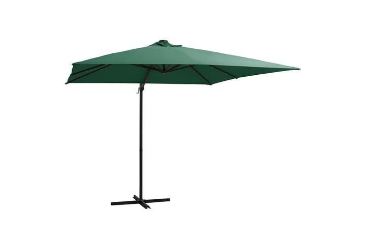 Aurinkovarjo LED-valoilla ja teräspylväällä 250x250cm vihreä - Vihreä - Puutarhakalusteet - Aurinkosuojat - Aurinkovarjot - Riippuva aurinkovarjo