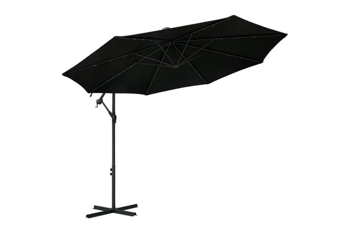 Aurinkovarjo LED-valoilla ja teräspylväällä 300 cm musta