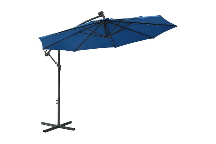 Aurinkovarjo LED-valoilla ja teräspylväällä 300 cm sininen - Sininen - Puutarhakalusteet - Aurinkosuojat - Aurinkovarjo - Riippuva aurinkovarjo