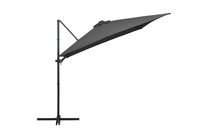 Aurinkovarjo LED-valoilla & teräspylväällä 250x250cm antras. - Antrasiitti - Puutarhakalusteet - Aurinkosuojat - Aurinkovarjot - Riippuva aurinkovarjo