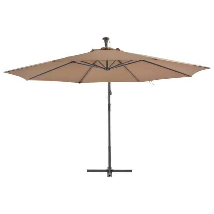 Aurinkovarjo LED-valot ja metallipylväs 350 cm ruskeanharmaa - Ruskea - Puutarhakalusteet - Aurinkosuoja - Aurinkovarjo - Riippuva aurinkovarjo