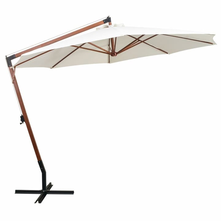 Riippuva päivänvarjo 350 cm Puutanko valkoinen - Valkoinen - Puutarhakalusteet - Aurinkosuojat - Aurinkovarjot - Riippuva aurinkovarjo