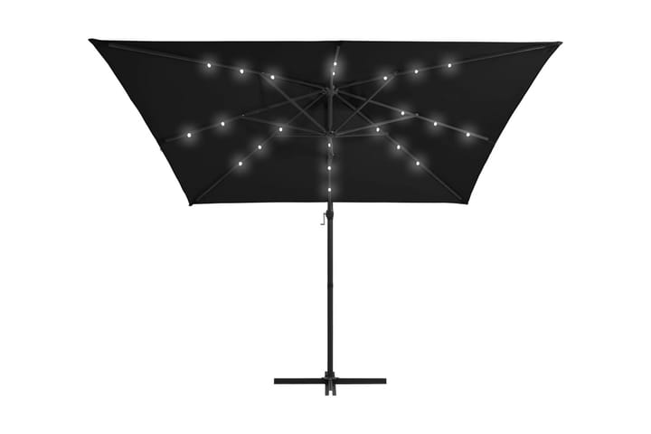 Aurinkovarjo LED-valoilla ja teräspylväällä 250x250 cm musta - Musta - Puutarhakalusteet - Aurinkosuojat - Aurinkovarjot - Riippuva aurinkovarjo